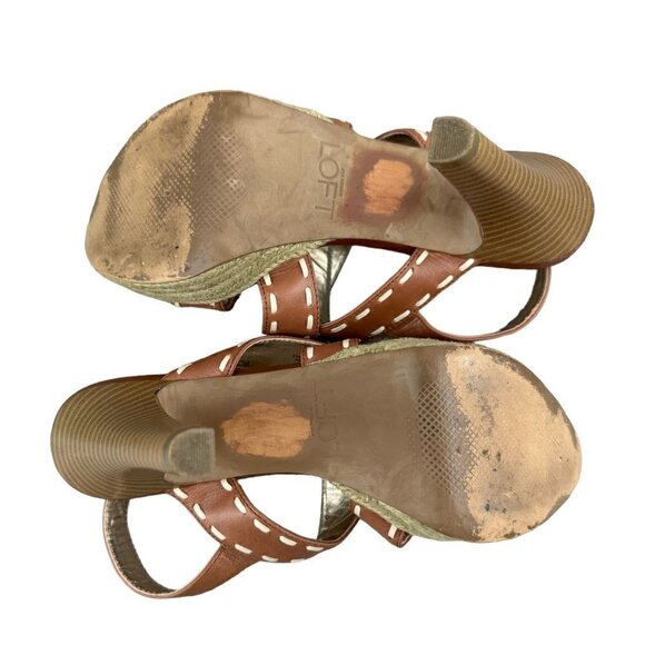 Ann Taylor LOFT Brown Leather Cream Stitching Platform Heels Women's Size 7M - Picture 11 of 11